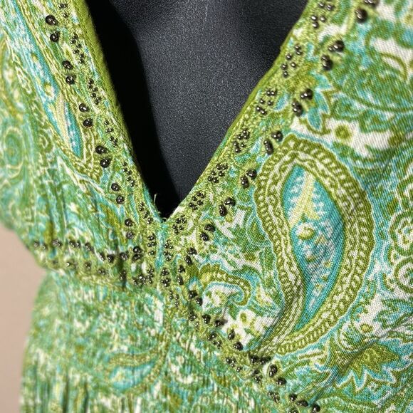 Zara women’s xl tiered maxi dress gauzy paisley boho beaded smock waist - Picture 5 of 9